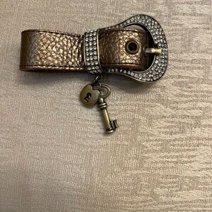 Buckle Style Rhinestone and Leather Bracelet